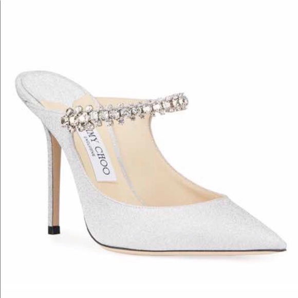 Jimmy Choo Bing 100mm Glitter Leather Mules, Silver 37 - Picture 2 of 10